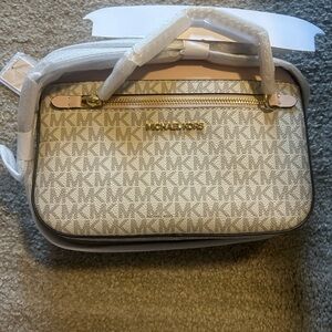 NWT Michael Kors Beige Monogram Crossbody Bag